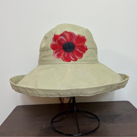 Scala Big Brim Hat in Chino with Red Poppy - Picture 5 of 6
